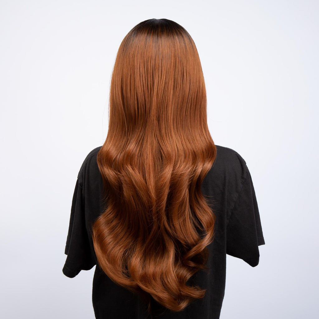 Brunette Roots Vibrant Golden Ginger Brown Sombre Long Loose Curled Waves HQ Synthetic Wig | 【Adjustable, Glueless】【250F Heat Resistant】【Cap Included】 | #15