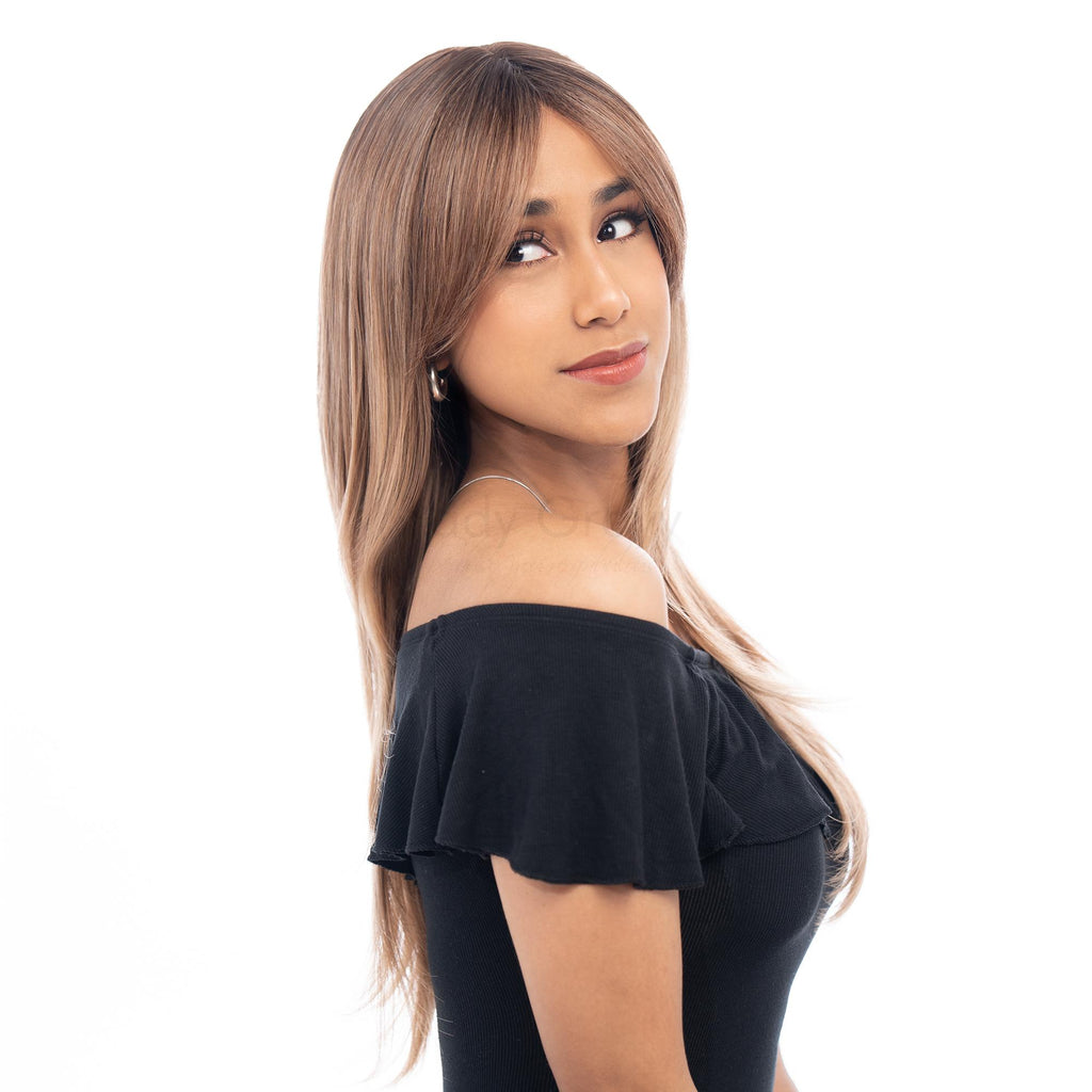 Hazel Brown with Honey Highlights Long Straight Inward Curve HQ Synthetic Wig | 【Wig Cap Included】【250°F Heat Resistant】【Adjustable, Glueless】 | #32