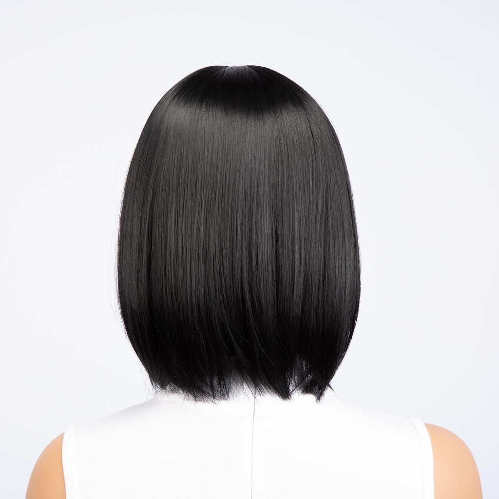 Black 10 inch Straight HQ Synthetic Wig | 【Bangs】【Wig Cap Included】【250°F Heat Resistant】【Adjustable, Glueless】 | #3