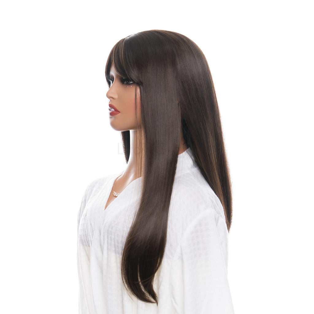 Rich Brown Long Straight HQ Synthetic Wig | 【Bangs】【Adjustable, Glueless】【250F Heat Resistant】【Cap Included】 | #40