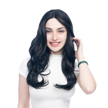 Jet Black Long Wavy HQ Synthetic Wig | 【Frontal Lace】【Adjustable, Glueless】【250F Heat Resistant】【Cap Included】 | #38