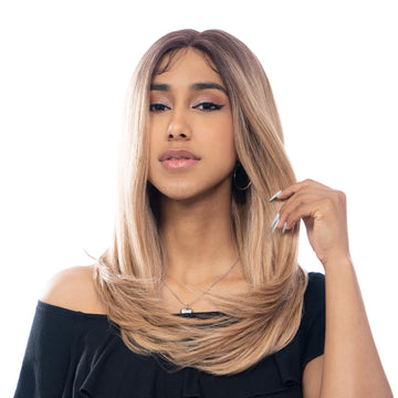 Rich Chocolatey Brown to Warm Brownish Blonde Ombre Long Wave HQ Synthetic Wig | 【Frontal Lace】【Adjustable, Glueless】【250F Heat Resistant】【Cap Included】 | #1