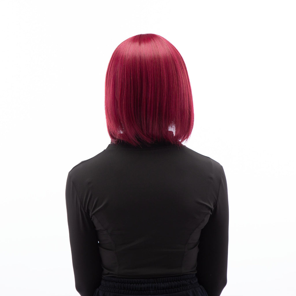 Cherry Garnet Red Medium Short Straight HQ Synthetic Wig | 【Bangs】【Wig Cap Included】【250°F Heat Resistant】【Adjustable, Glueless】| #21