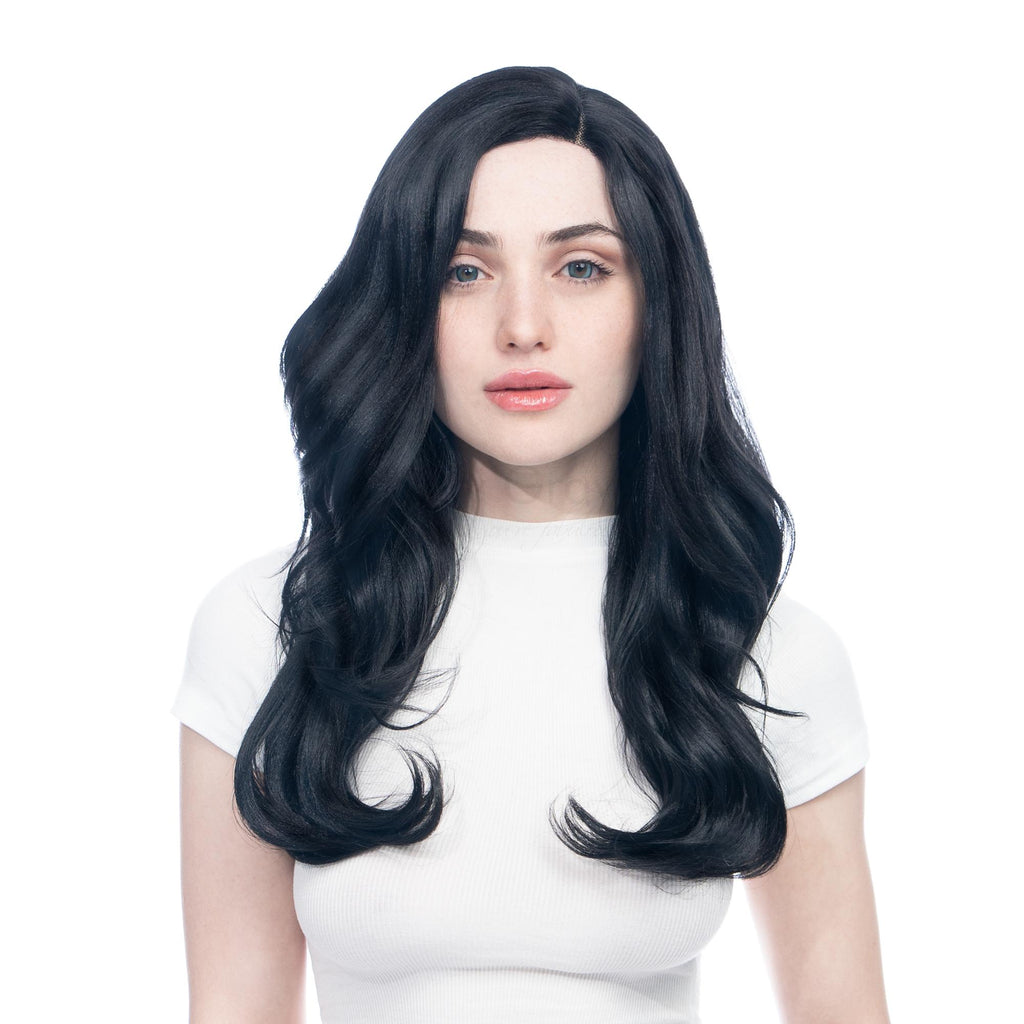 Jet Black Long Wavy HQ Synthetic Wig | 【Frontal Lace】【Adjustable, Glueless】【250F Heat Resistant】【Cap Included】 | #38