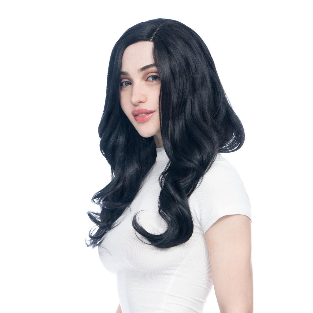 Jet Black Long Wavy HQ Synthetic Wig | 【Frontal Lace】【Adjustable, Glueless】【250F Heat Resistant】【Cap Included】 | #38