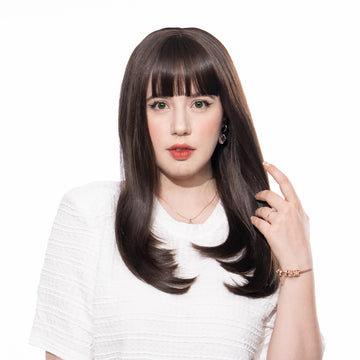 Rich Brown Long Straight HQ Synthetic Wig | 【Bangs】【Adjustable, Glueless】【250F Heat Resistant】【Cap Included】 | #40