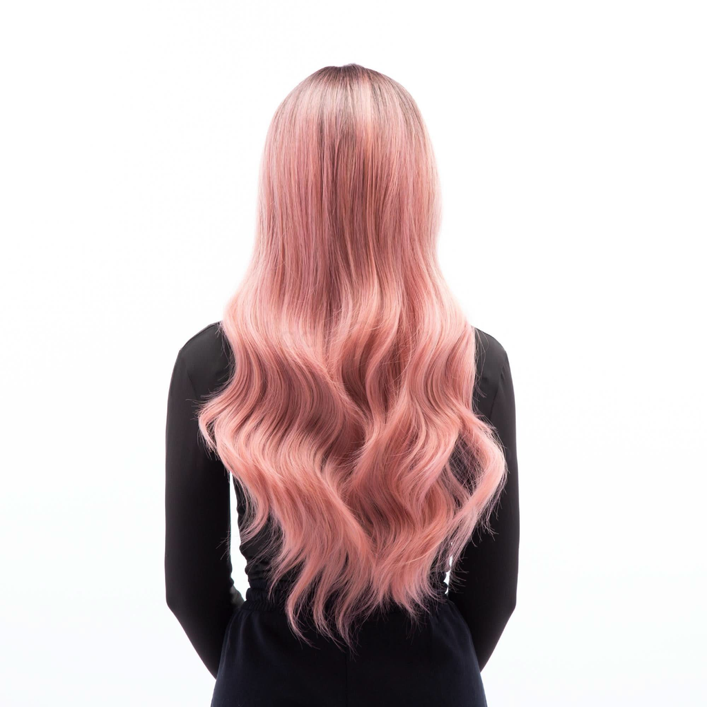 Dusk Black, Warm Sunset Pink Long Soft Rolling Waves HQ Synthetic Wig |  【Bangs】【Wig Cap Included】【250°F Heat Resistant】【Adjustable, Glueless】|#30