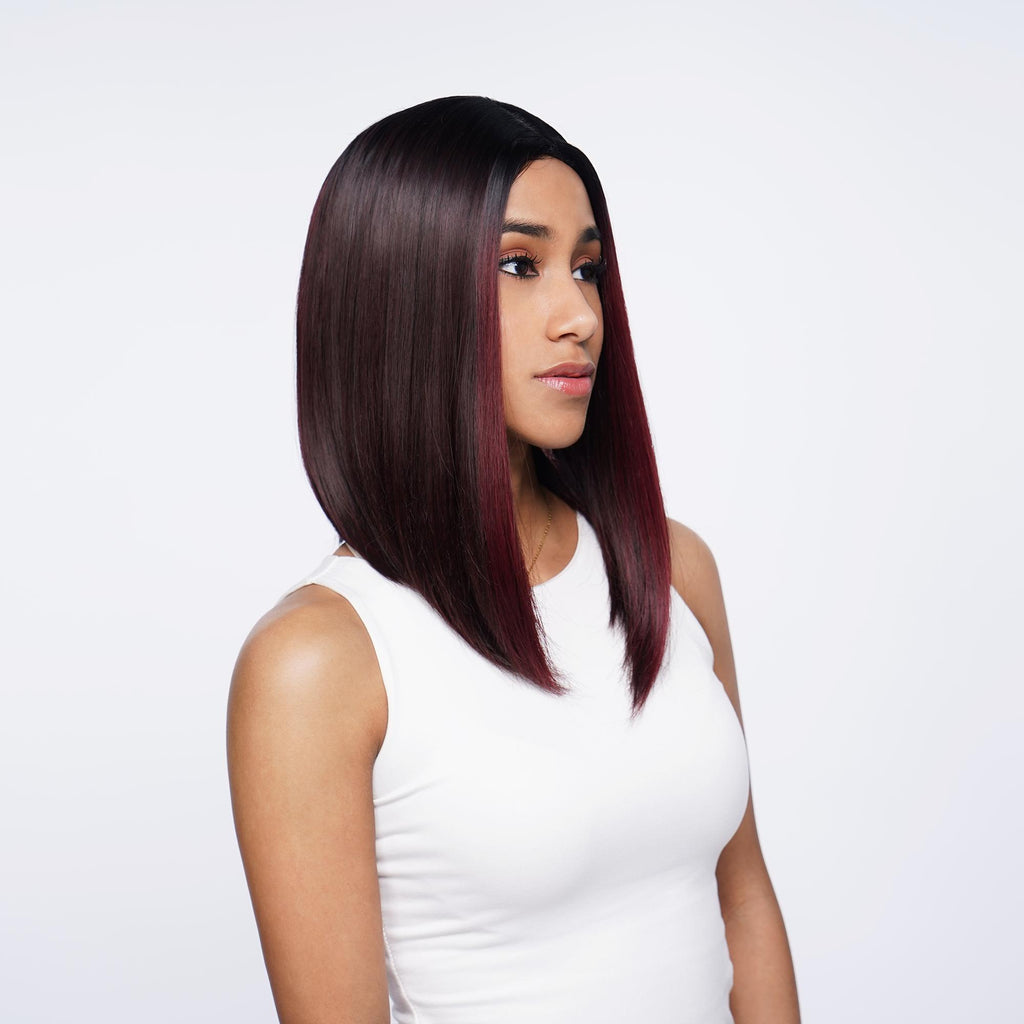 Black Dark Cherry Ombré Lob Straight Inward Curve HQ Synthetic Wig |  【Wig Cap Included】【250°F Heat Resistant】【Adjustable, Glueless】| #7