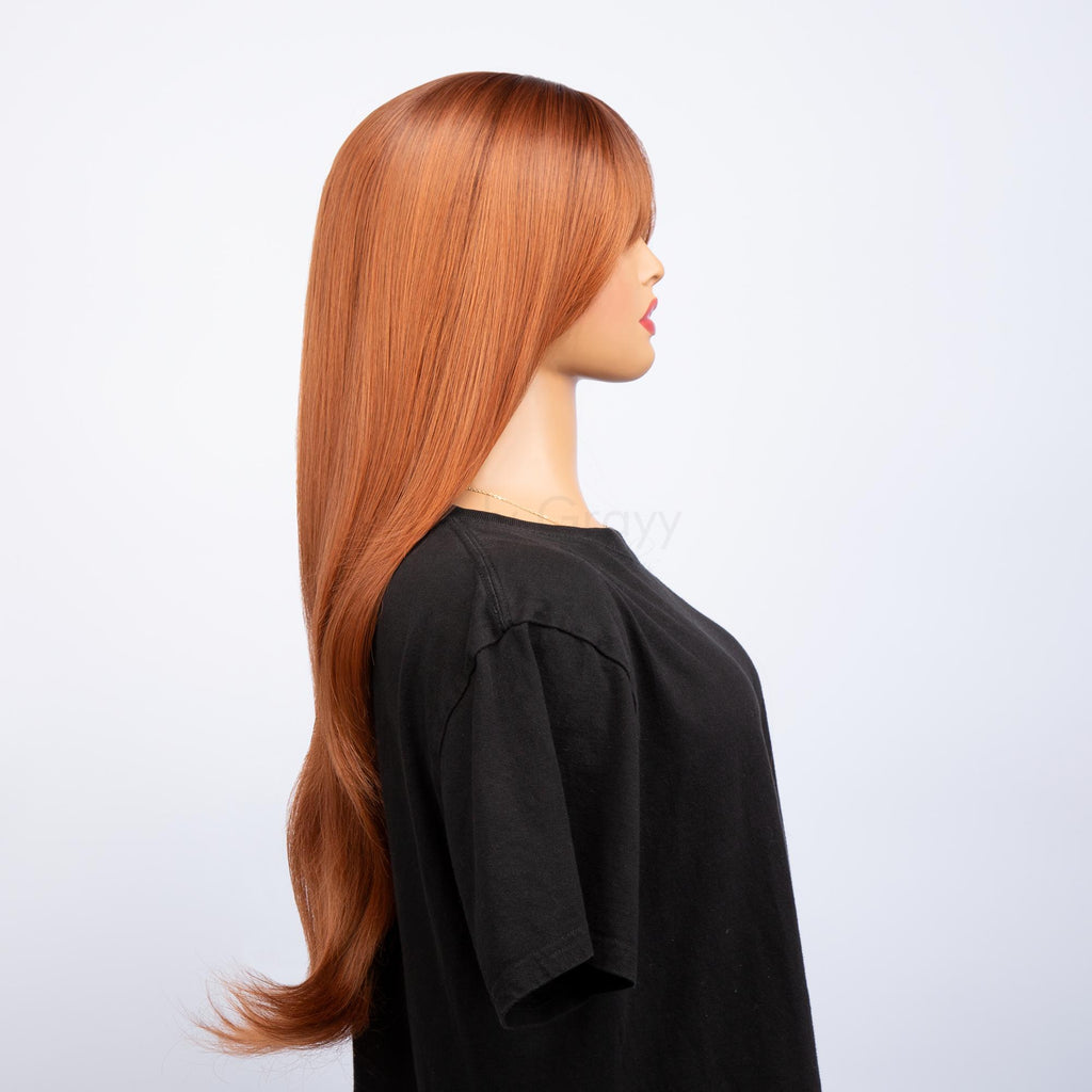 Gingersnap Copper Long Straight Light Wave HQ Synthetic Wig |  【with Bangs】【Adjustable, Glueless】【USA Stocked】【Cap Included】|#19