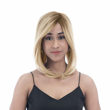 Medium (16.5in/42cm) Layered Straight Sunkissed Beach Blonde with Mousey Roots Realistic Synthetic Wig (Pre-styled Synthetic Fiber) |【with Bangs】【Adjustable, Glueless】【Cap Included】 |