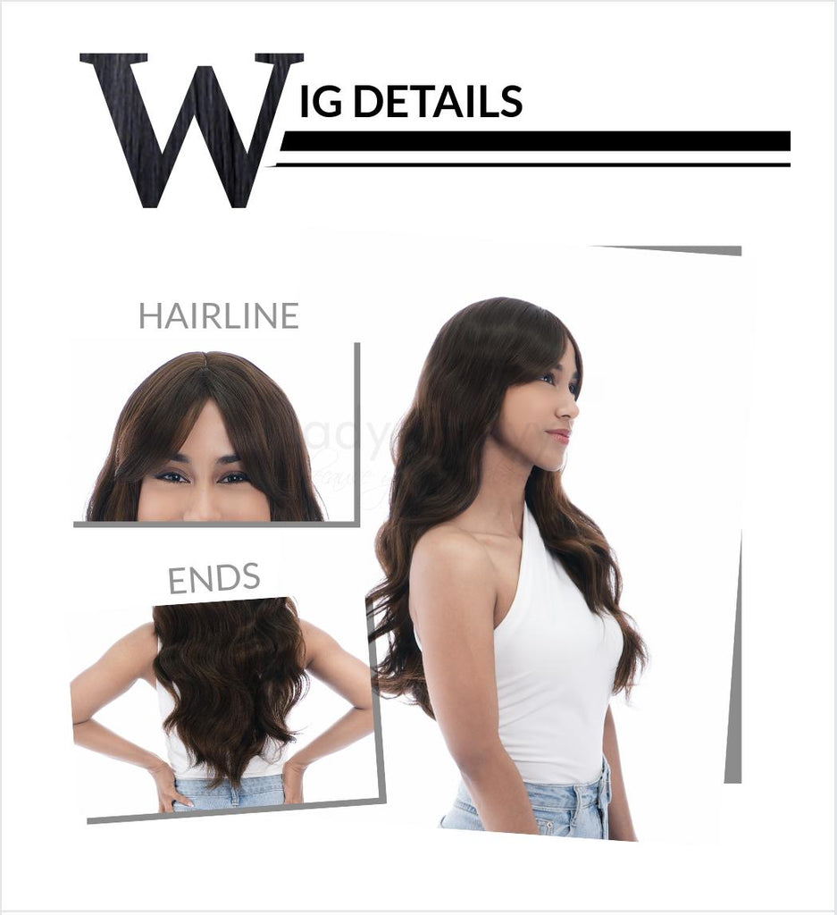 Medium-Long (23.6in/60cm) Wavy Neutral Dark Brown Realistic Synthetic Wig (Pre-styled Synthetic Fiber) |【with Bangs】【Adjustable, Glueless】【Cap Included】 |