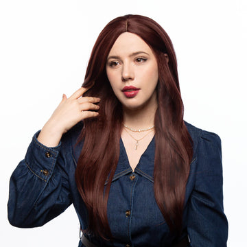 Burgundy Brunette Brown Long Straight HQ Synthetic Wig |  【Adjustable, Glueless】【USA Stocked】【Cap Included】| #19