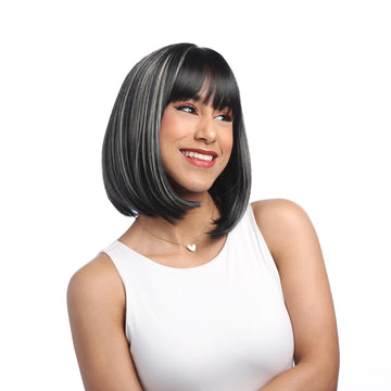 Black with Ash Beige Underlights 14" Straight HQ Synthetic Wig | 【Wig Cap Included】【175°F Heat Resistant】【Adjustable, Glueless】 | #7@25