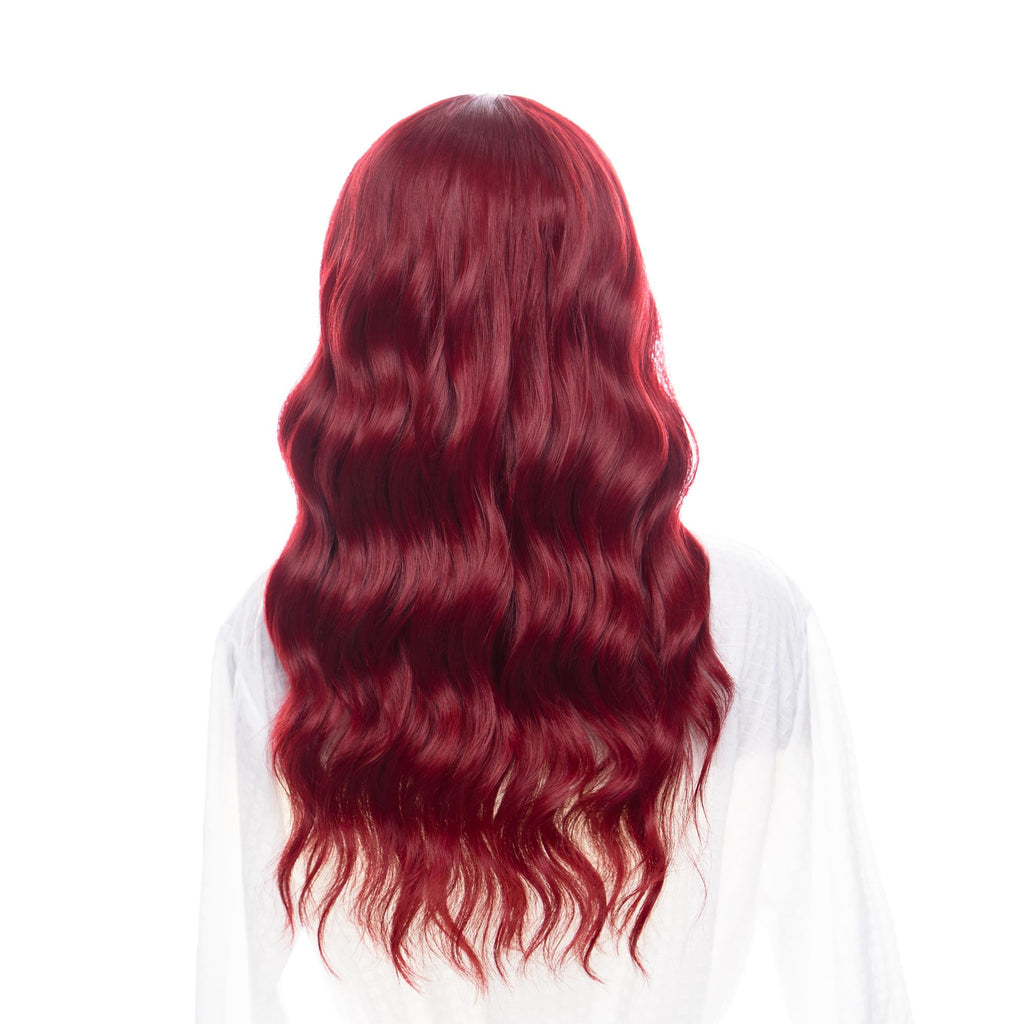 Red Medium-Long Curly HQ Synthetic Wig | 【Bangs】【USA Stocked】【Cap Included】|#10