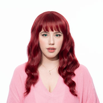 Red Medium-Long Curly HQ Synthetic Wig | 【Bangs】【USA Stocked】【Cap Included】|#10